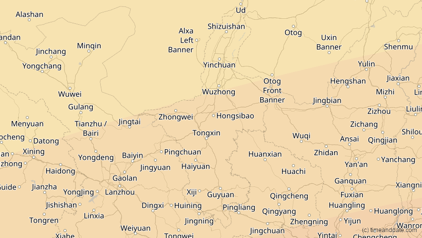 A map of Ningxia, China, showing the path of the 22. Jun 2085 Ringförmige Sonnenfinsternis