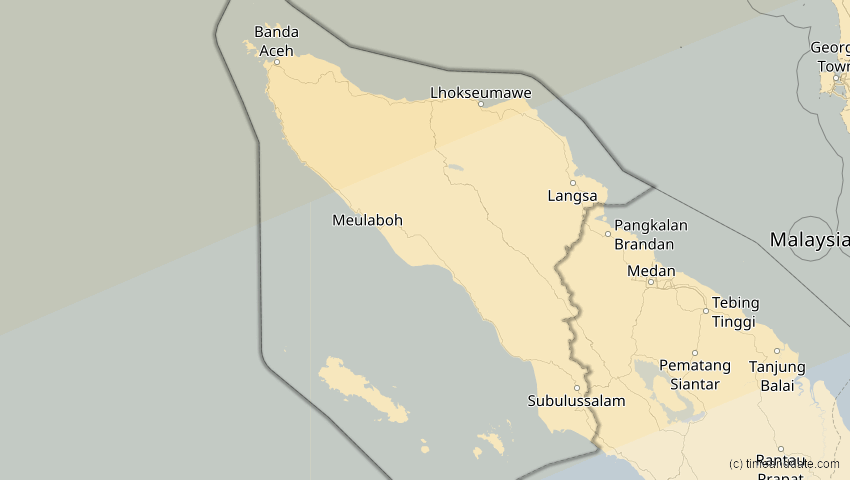 A map of Aceh, Indonesien, showing the path of the 22. Jun 2085 Ringförmige Sonnenfinsternis