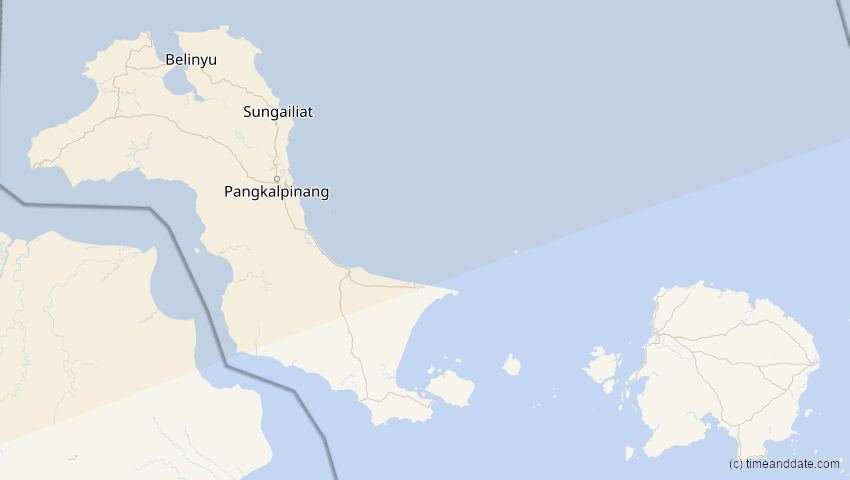 A map of Bangka-Belitung, Indonesien, showing the path of the 22. Jun 2085 Ringförmige Sonnenfinsternis