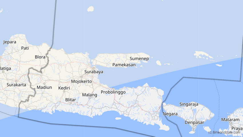 A map of Jawa Timur, Indonesien, showing the path of the 22. Jun 2085 Ringförmige Sonnenfinsternis