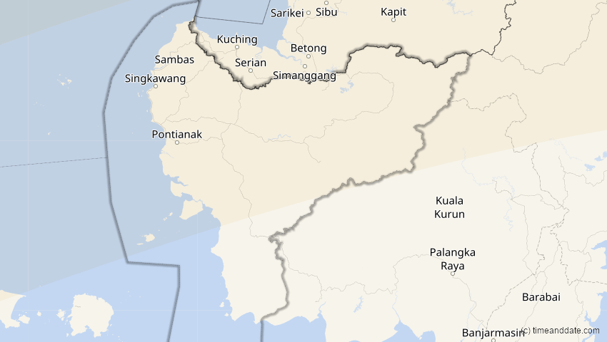 A map of Kalimantan Barat, Indonesien, showing the path of the 22. Jun 2085 Ringförmige Sonnenfinsternis
