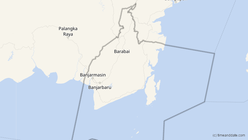A map of Kalimantan Selatan, Indonesien, showing the path of the 22. Jun 2085 Ringförmige Sonnenfinsternis