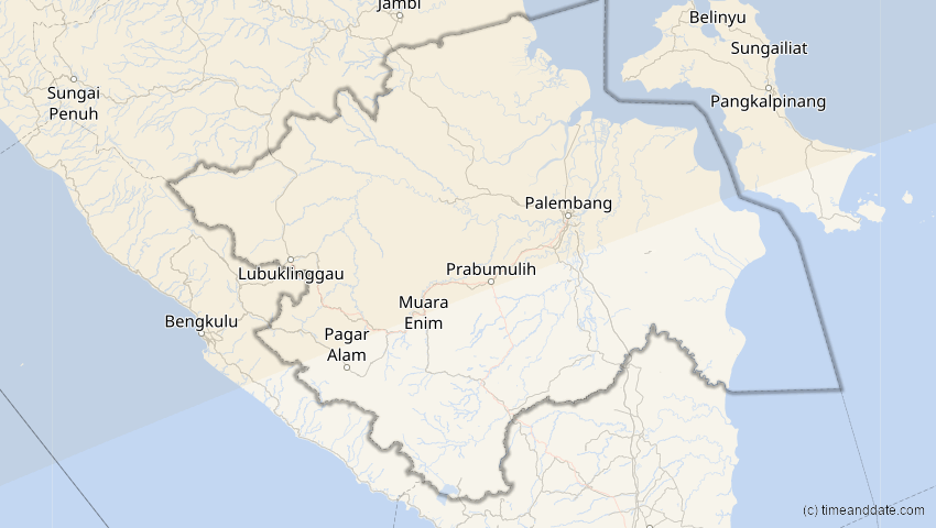 A map of Sumatera Selatan, Indonesien, showing the path of the 22. Jun 2085 Ringförmige Sonnenfinsternis