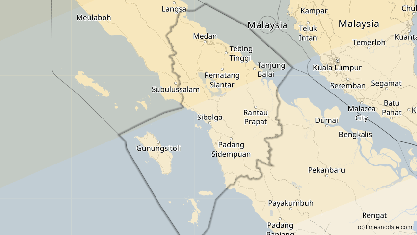 A map of Sumatera Utara, Indonesien, showing the path of the 22. Jun 2085 Ringförmige Sonnenfinsternis