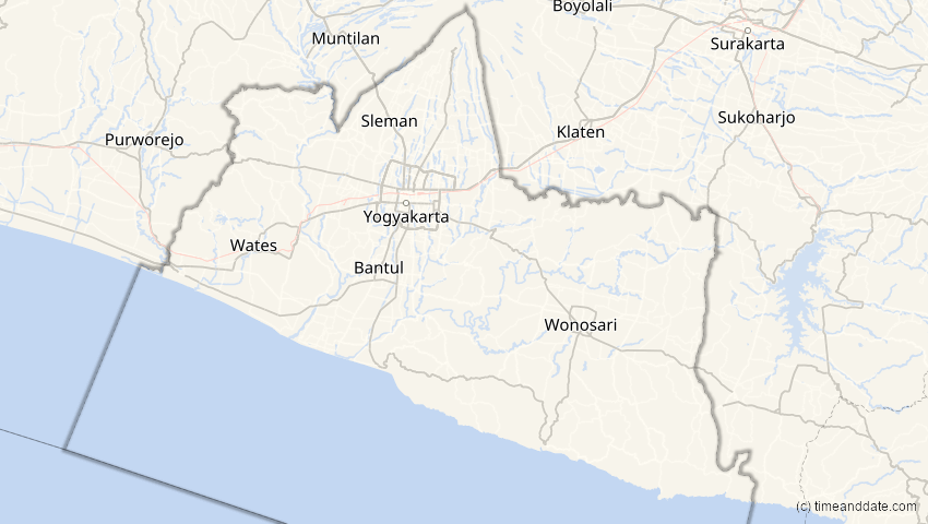 A map of Sonderregion Yogyakarta, Indonesien, showing the path of the 22. Jun 2085 Ringförmige Sonnenfinsternis