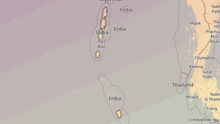 A map of Andamanen und Nikobaren, Indien, showing the path of the 22. Jun 2085 Ringförmige Sonnenfinsternis