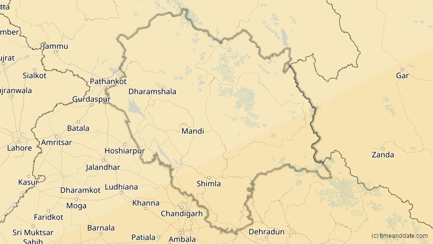 A map of Himachal Pradesh, Indien, showing the path of the 22. Jun 2085 Ringförmige Sonnenfinsternis