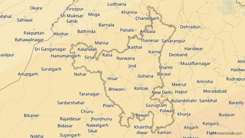 A map of Haryana, Indien, showing the path of the 22. Jun 2085 Ringförmige Sonnenfinsternis