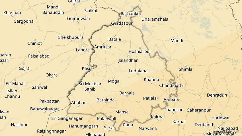 A map of Punjab, Indien, showing the path of the 22. Jun 2085 Ringförmige Sonnenfinsternis