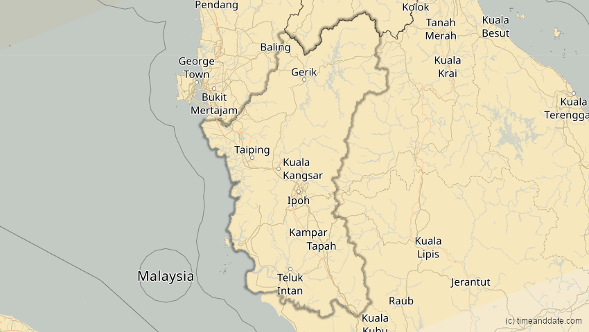 A map of Perak, Malaysia, showing the path of the 22. Jun 2085 Ringförmige Sonnenfinsternis