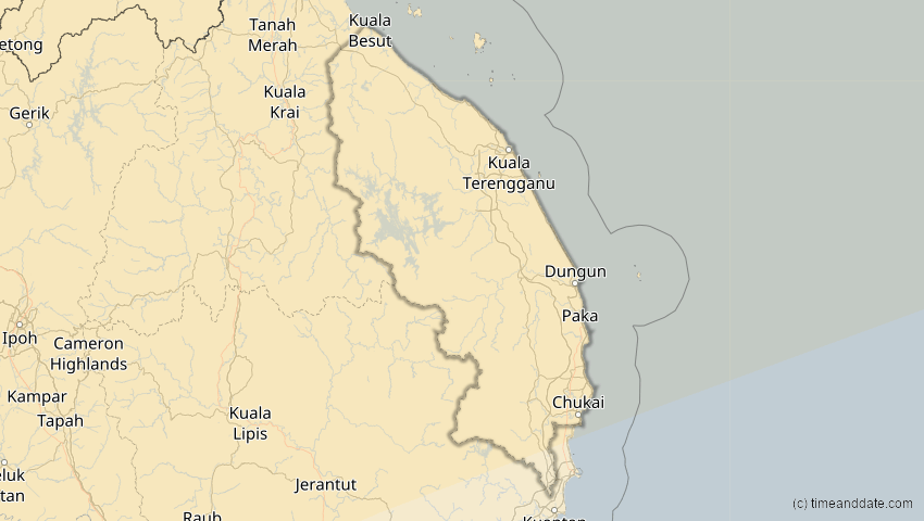 A map of Terengganu, Malaysia, showing the path of the 22. Jun 2085 Ringförmige Sonnenfinsternis