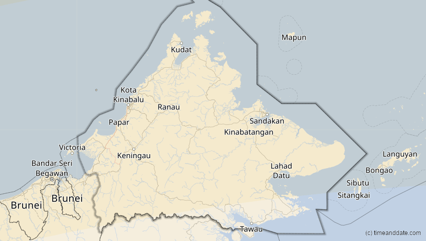 A map of Sabah, Malaysia, showing the path of the 22. Jun 2085 Ringförmige Sonnenfinsternis