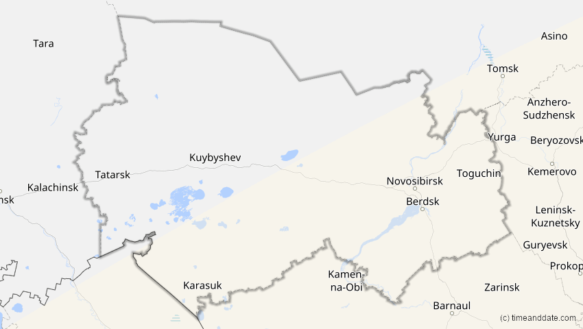 A map of Nowosibirsk, Russland, showing the path of the 22. Jun 2085 Ringförmige Sonnenfinsternis
