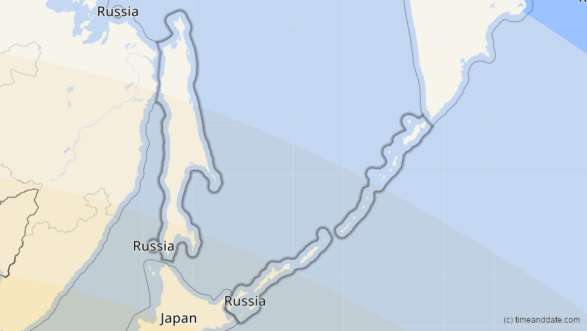A map of Sachalin, Russland, showing the path of the 22. Jun 2085 Ringförmige Sonnenfinsternis