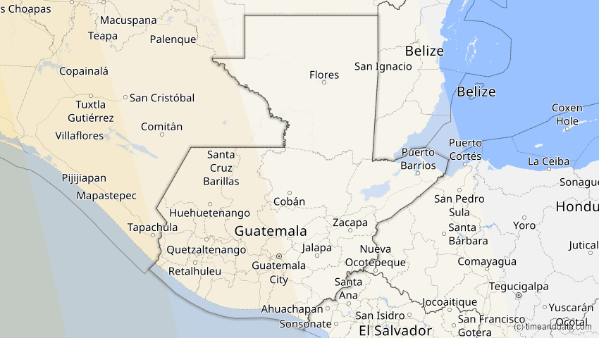 A map of Guatemala, showing the path of the 16. Dez 2085 Ringförmige Sonnenfinsternis