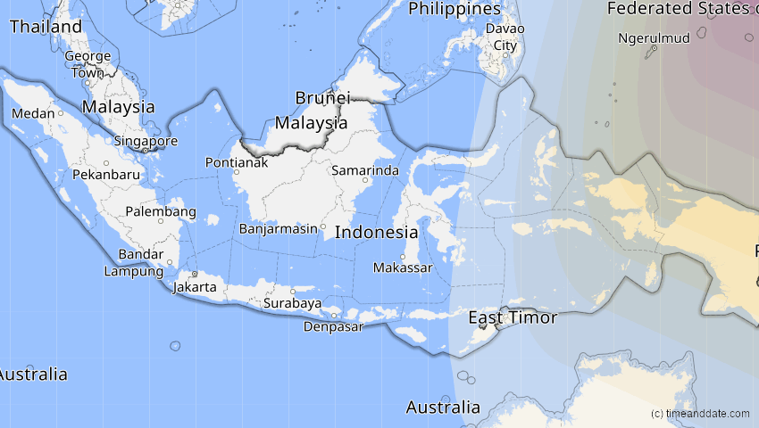 A map of Indonesien, showing the path of the 17. Dez 2085 Ringförmige Sonnenfinsternis