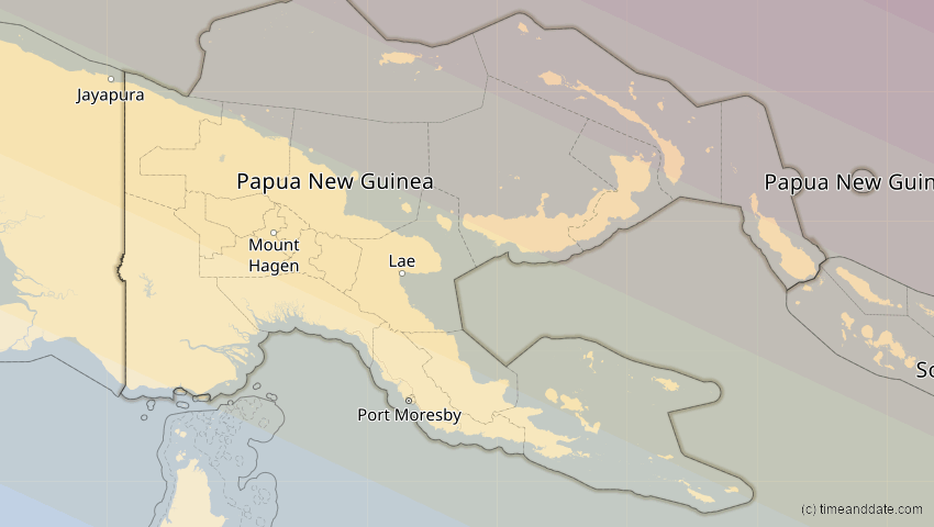 A map of Papua-Neuguinea, showing the path of the 17. Dez 2085 Ringförmige Sonnenfinsternis