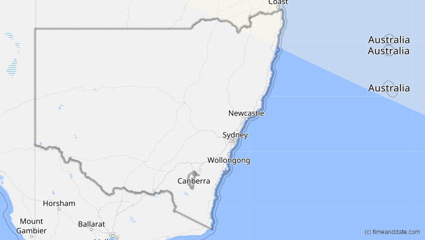 A map of New South Wales, Australien, showing the path of the 17. Dez 2085 Ringförmige Sonnenfinsternis