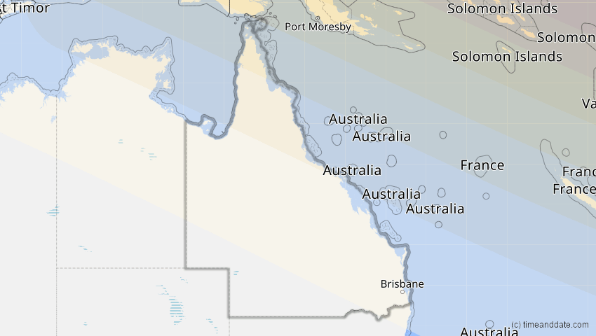 A map of Queensland, Australien, showing the path of the 17. Dez 2085 Ringförmige Sonnenfinsternis