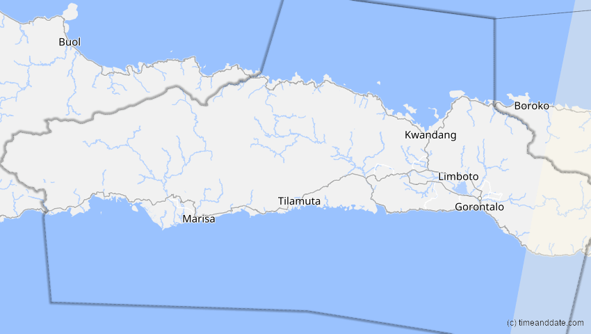A map of Gorontalo, Indonesien, showing the path of the 17. Dez 2085 Ringförmige Sonnenfinsternis