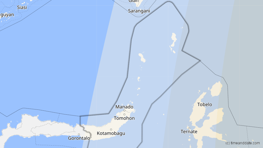 A map of Sulawesi Utara, Indonesien, showing the path of the 17. Dez 2085 Ringförmige Sonnenfinsternis