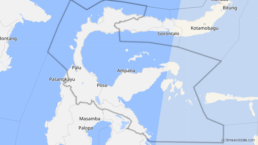 A map of Sulawesi Tengah, Indonesien, showing the path of the 17. Dez 2085 Ringförmige Sonnenfinsternis