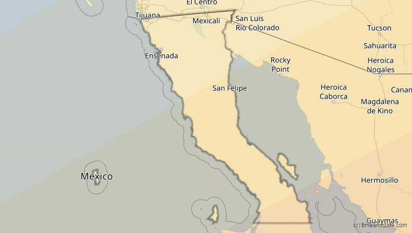 A map of Baja California, Mexiko, showing the path of the 16. Dez 2085 Ringförmige Sonnenfinsternis