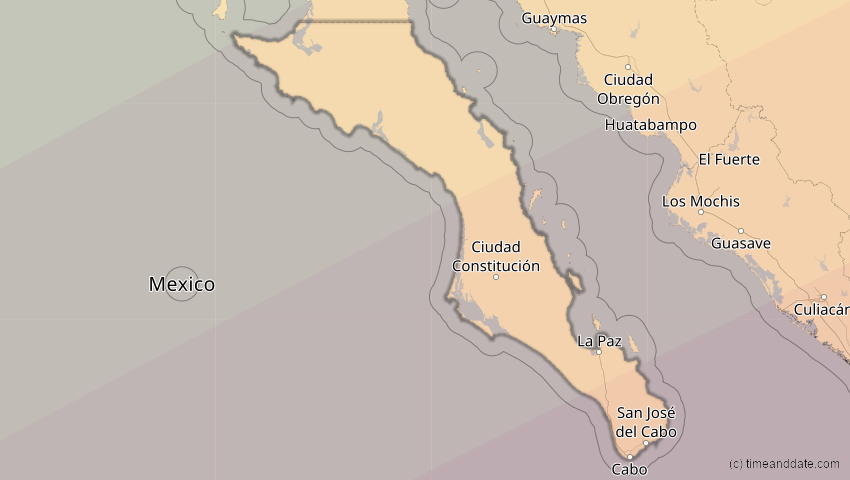 A map of Baja California Sur, Mexiko, showing the path of the 16. Dez 2085 Ringförmige Sonnenfinsternis
