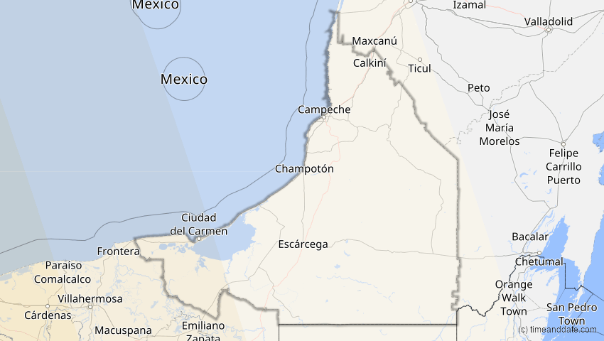 A map of Campeche, Mexiko, showing the path of the 16. Dez 2085 Ringförmige Sonnenfinsternis