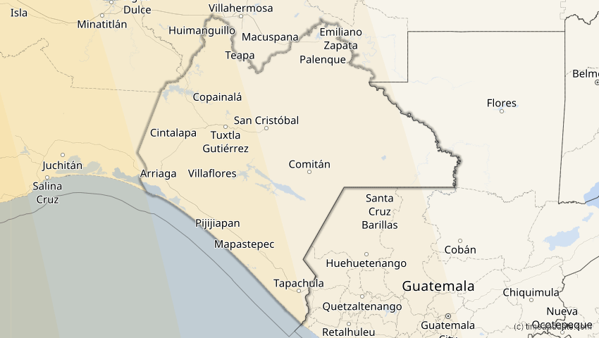 A map of Chiapas, Mexiko, showing the path of the 16. Dez 2085 Ringförmige Sonnenfinsternis