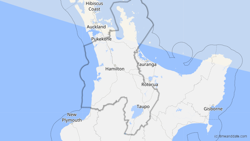 A map of Waikato, Neuseeland, showing the path of the 17. Dez 2085 Ringförmige Sonnenfinsternis