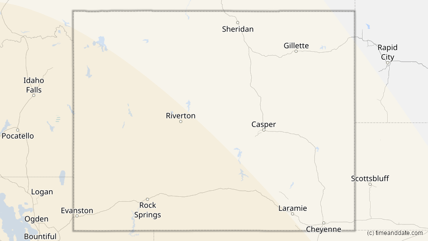 A map of Wyoming, USA, showing the path of the 16. Dez 2085 Ringförmige Sonnenfinsternis