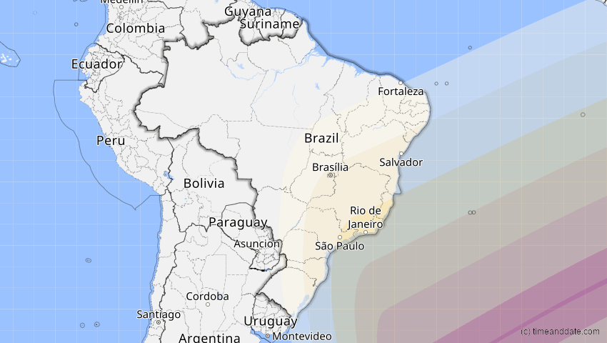 A map of Brasilien, showing the path of the 11. Jun 2086 Totale Sonnenfinsternis