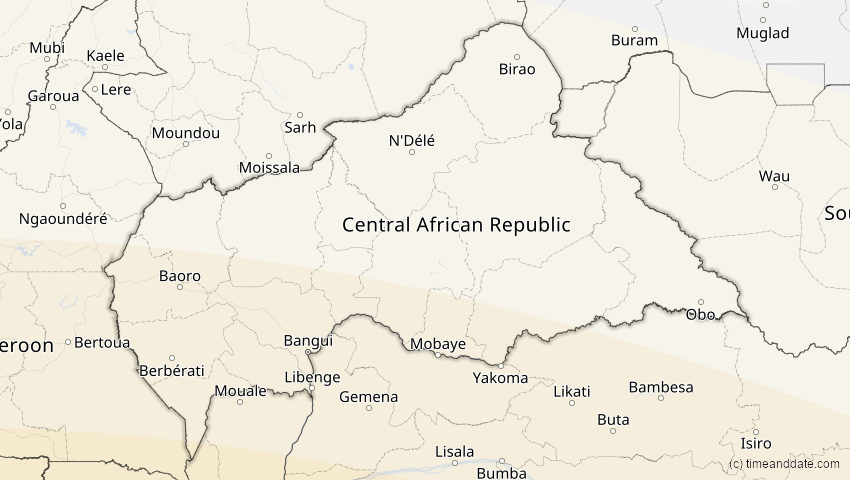 A map of Zentralafrikanische Republik, showing the path of the 11. Jun 2086 Totale Sonnenfinsternis