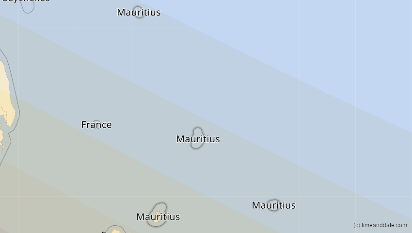 A map of Mauritius, showing the path of the 11. Jun 2086 Totale Sonnenfinsternis