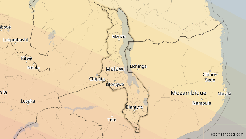 A map of Malawi, showing the path of the 11. Jun 2086 Totale Sonnenfinsternis