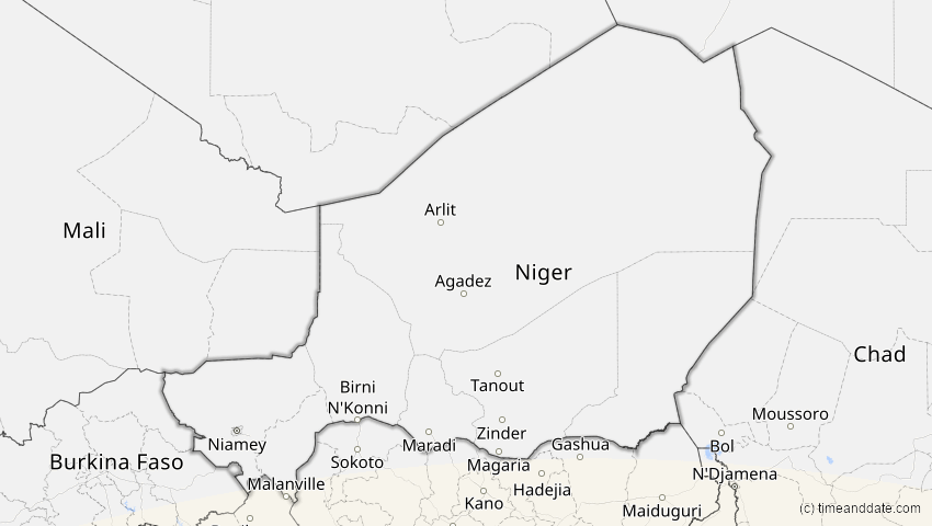 A map of Niger, showing the path of the 11. Jun 2086 Totale Sonnenfinsternis