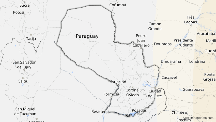 A map of Paraguay, showing the path of the 11. Jun 2086 Totale Sonnenfinsternis