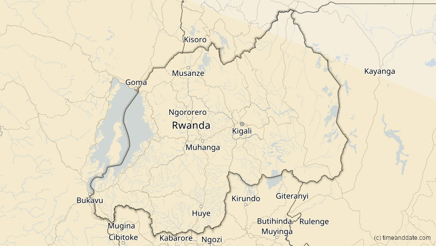 A map of Ruanda, showing the path of the 11. Jun 2086 Totale Sonnenfinsternis