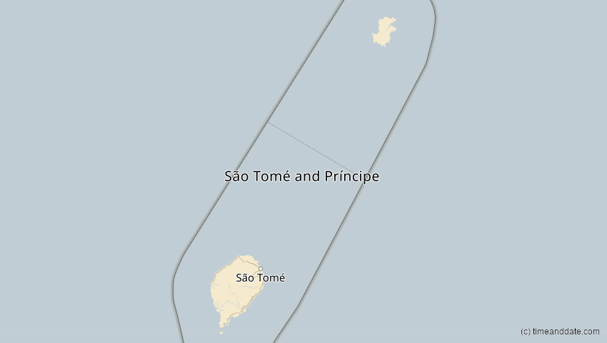 A map of São Tomé und Príncipe, showing the path of the 11. Jun 2086 Totale Sonnenfinsternis