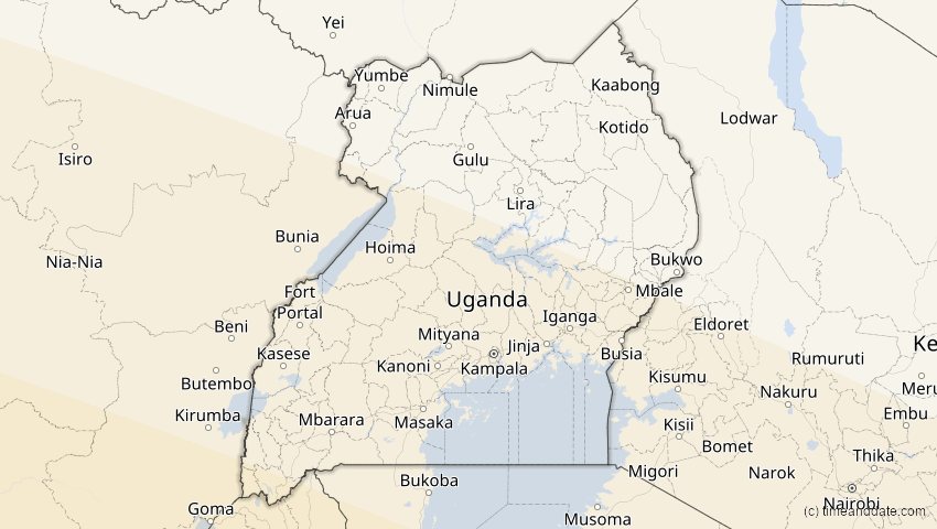 A map of Uganda, showing the path of the 11. Jun 2086 Totale Sonnenfinsternis