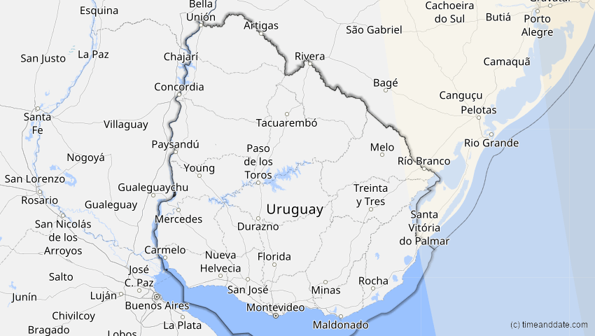 A map of Uruguay, showing the path of the 11. Jun 2086 Totale Sonnenfinsternis