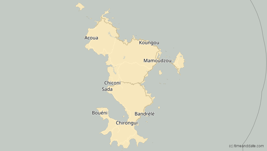 A map of Mayotte, showing the path of the 11. Jun 2086 Totale Sonnenfinsternis
