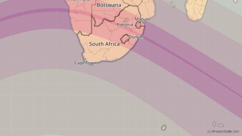 A map of Südafrika, showing the path of the 11. Jun 2086 Totale Sonnenfinsternis