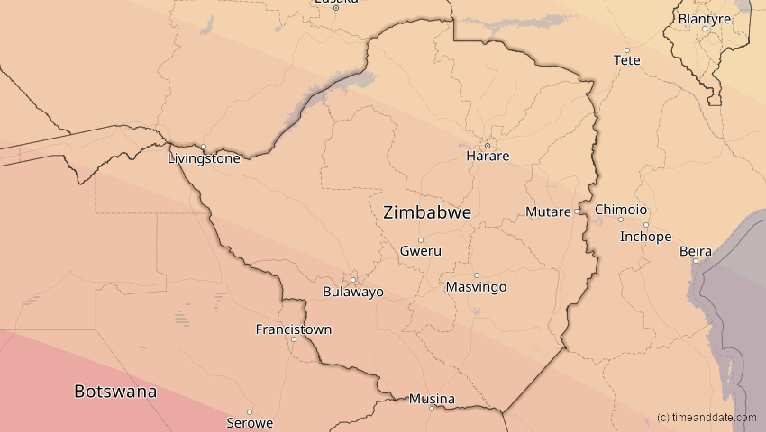 A map of Simbabwe, showing the path of the 11. Jun 2086 Totale Sonnenfinsternis