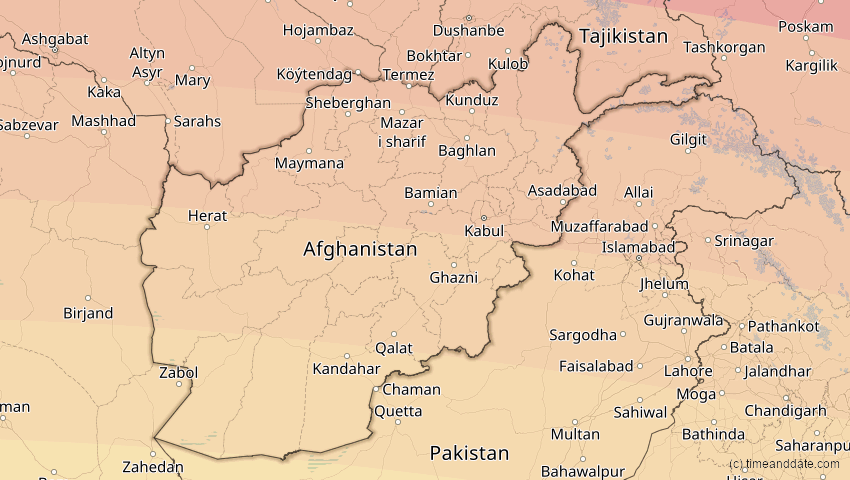 A map of Afghanistan, showing the path of the 21. Apr 2088 Totale Sonnenfinsternis