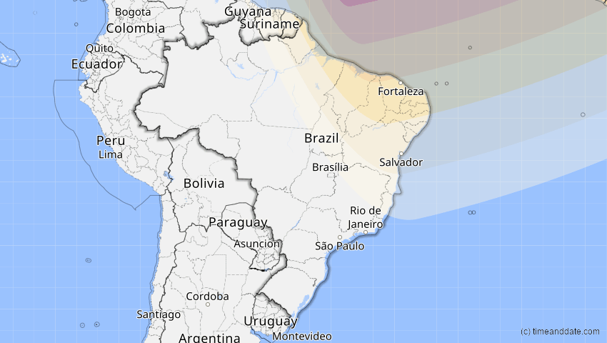 A map of Brasilien, showing the path of the 21. Apr 2088 Totale Sonnenfinsternis