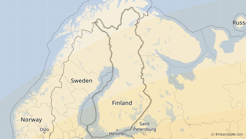A map of Finnland, showing the path of the 21. Apr 2088 Totale Sonnenfinsternis