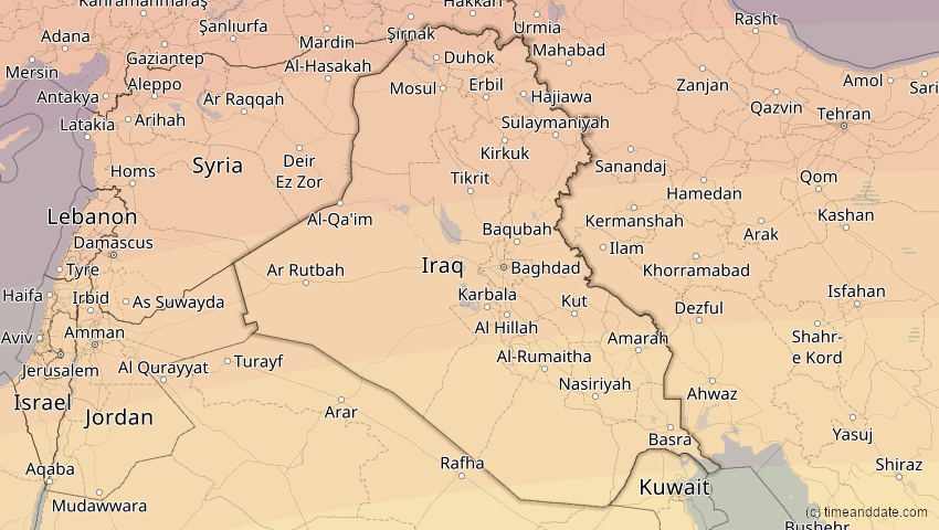 A map of Irak, showing the path of the 21. Apr 2088 Totale Sonnenfinsternis