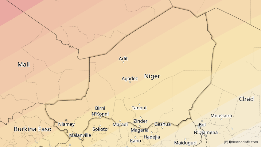 A map of Niger, showing the path of the 21. Apr 2088 Totale Sonnenfinsternis